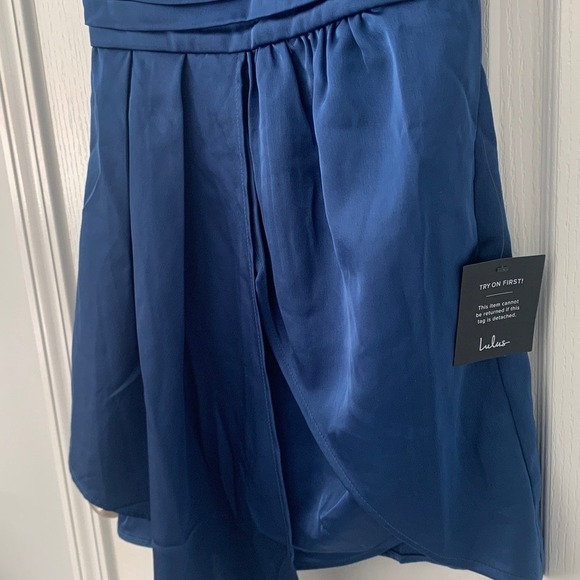 NWT Lulus Always Celebrating Navy Blue Satin Off-the-Shoulder Mini  size S - Picture 8 of 15